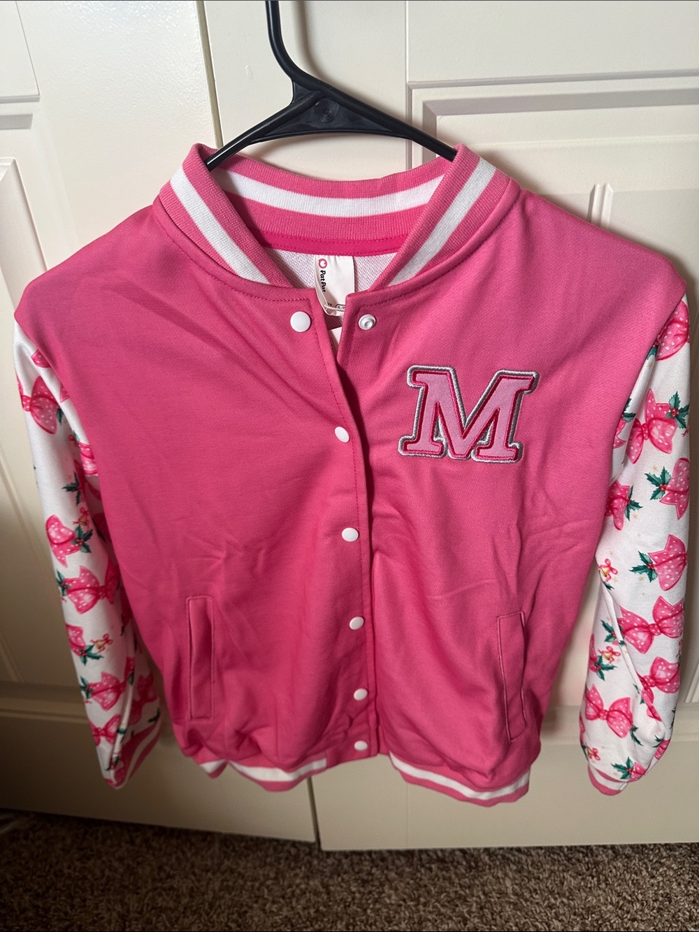 PatPat Pink Varsity Jacket with Strawberry-Print Sleeves